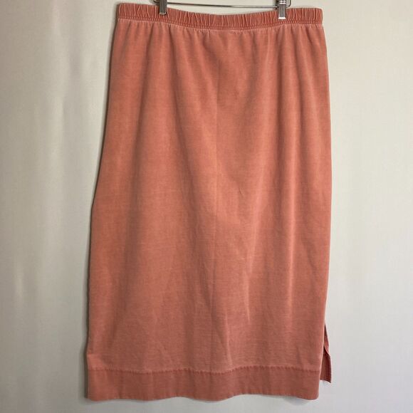 VTG LL Bean Skirt Light Rose Cotton Knit Drawstring Waist A-Line Midi Size XL - Picture 1 of 11